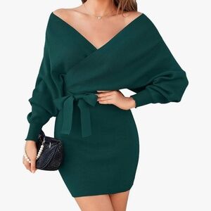 Green knit wrap dress